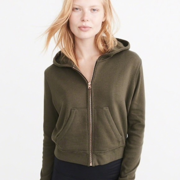 Abercrombie & Fitch Tops - NWT Abercrombie Cropped Full Zip Olive Hoodie
